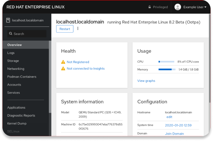 Dashboard de Red Hat Insights mostrando análisis de infraestructura